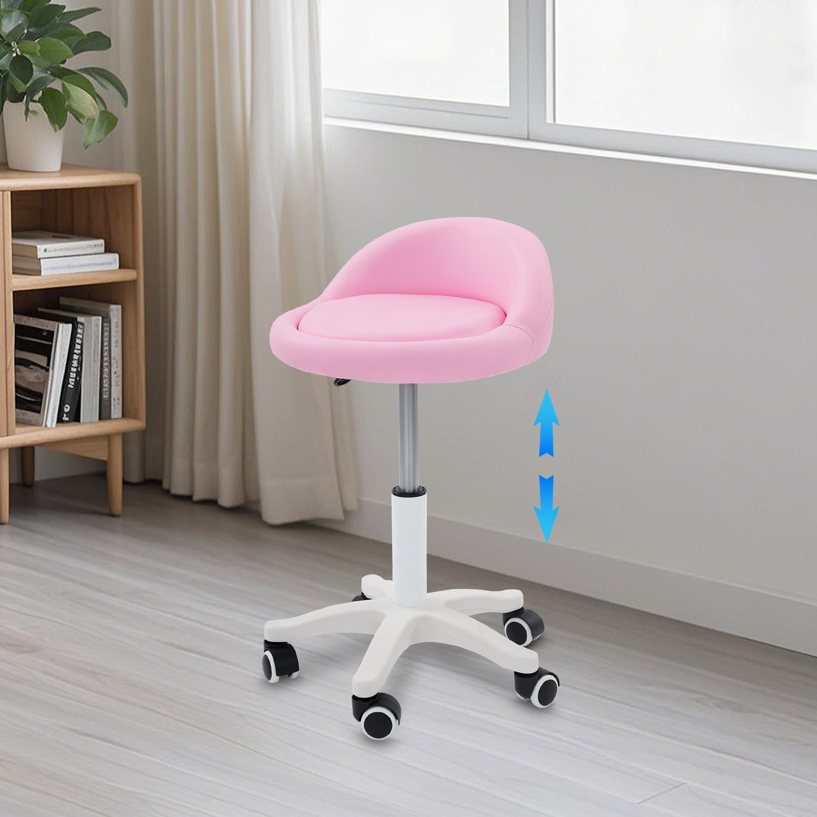 Salon Stool Pink Adjustable Height 14.57-19.69 Inch PU Leather Beauty Spa Chair