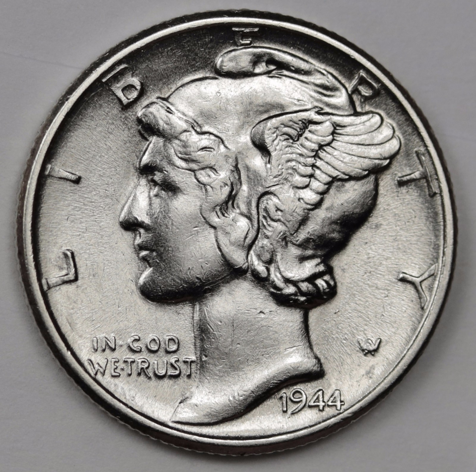 1944-p Mercury Head Dime 66%Fully Separated Horizontal Bands.  B.U.  Inventory I