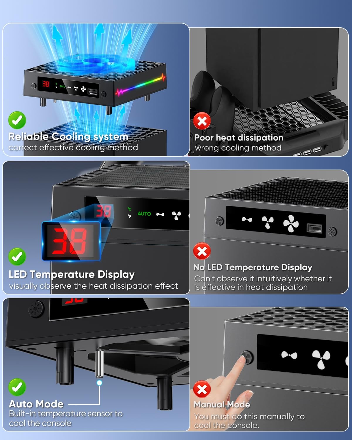LED Display Cooling Fan Xbox X 9 RGB Adjustable Temp Cooler Light Switch
