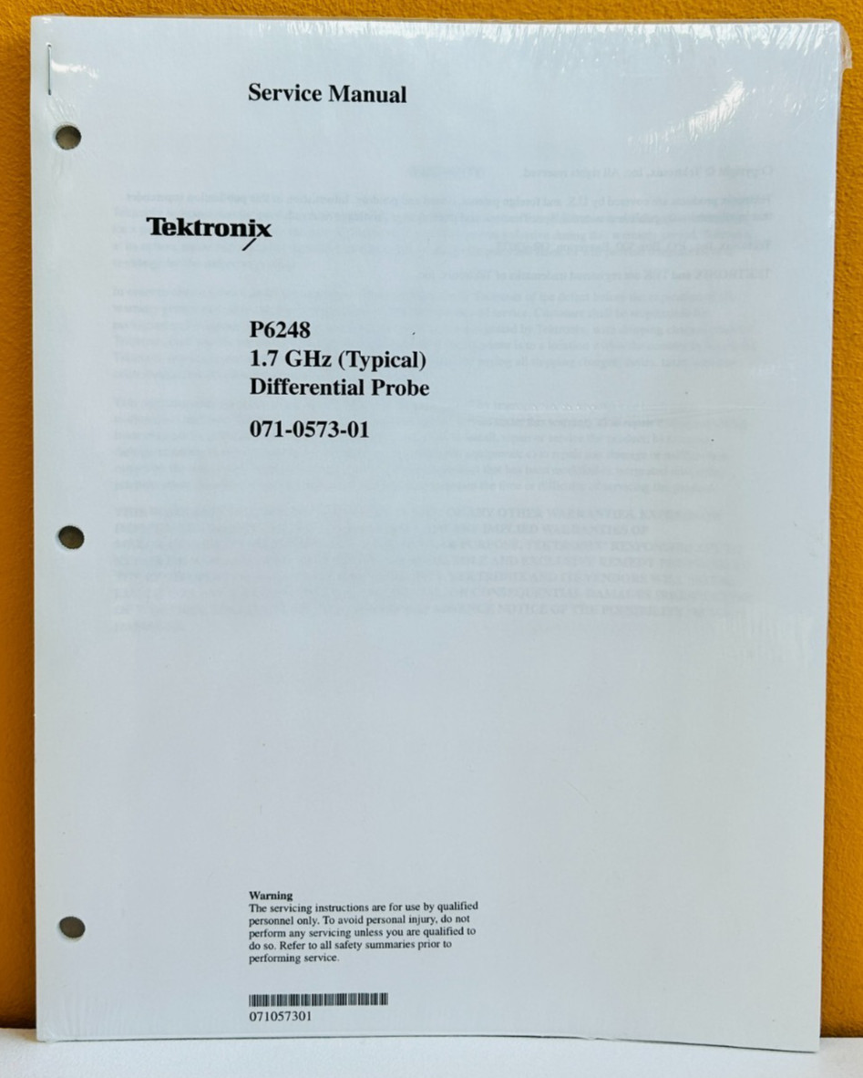 Tektronix 071-0573-01 P6248 1.7 GHz (Typical) Differential Probe Service Manual.