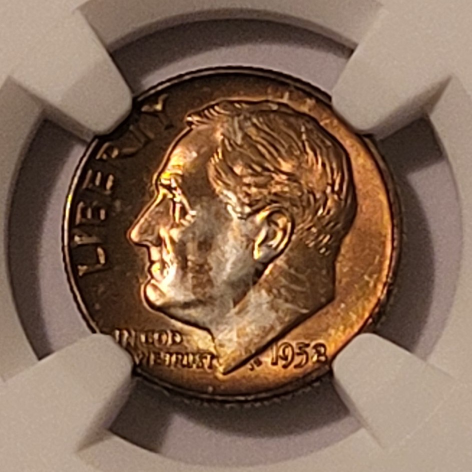 1958 D Roosevelt Dime MS67 NGC Nice Copper Toning