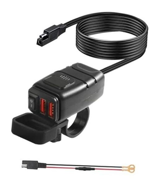 Motorcycle Phone Charger with Voltmeter & ON/OFF Switch - SAE to USB Adapter