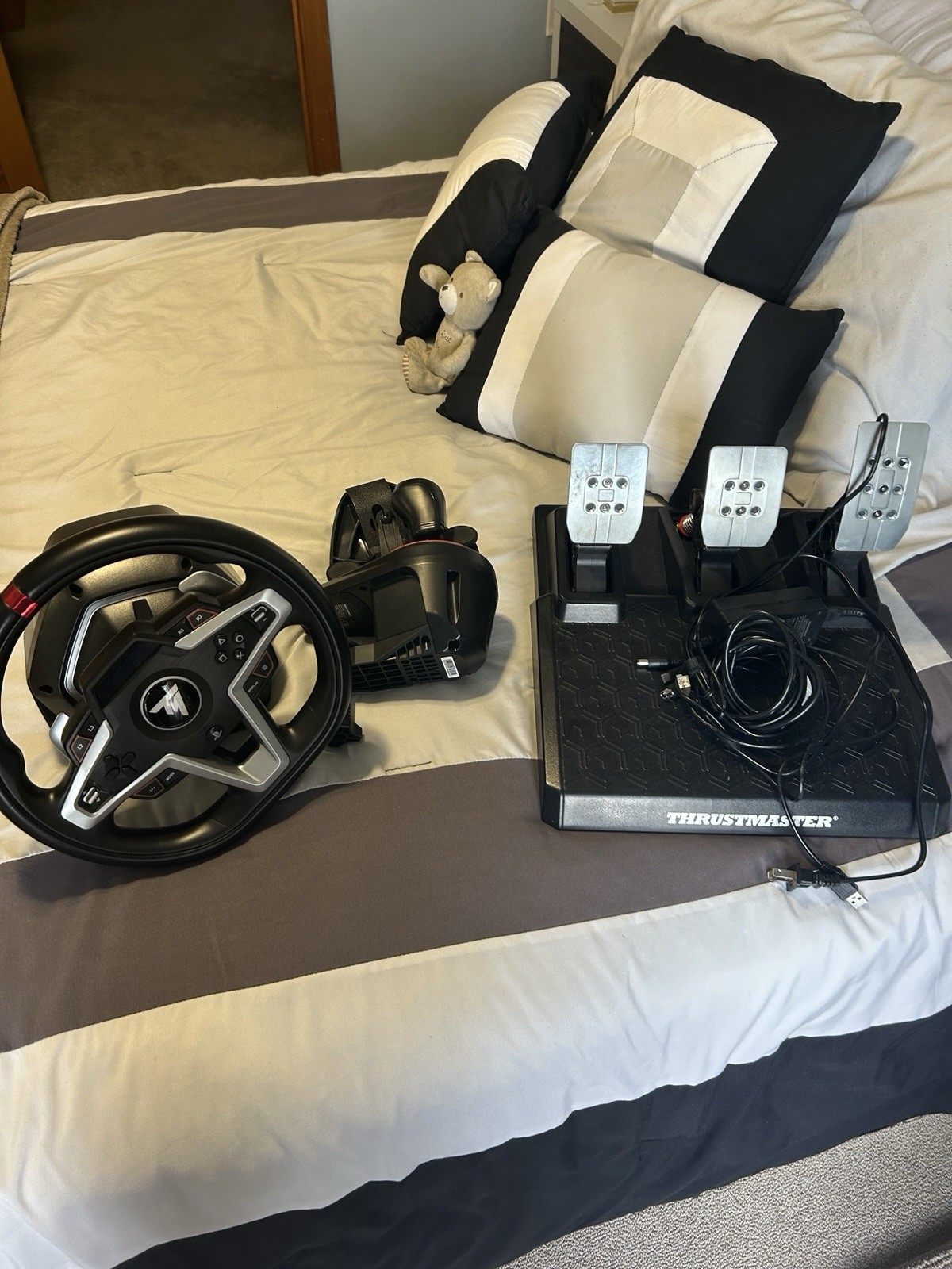 Thrustmaster Racing Wheel, Pedal Set, Shifter, Mounting Clamp, Power Adapter