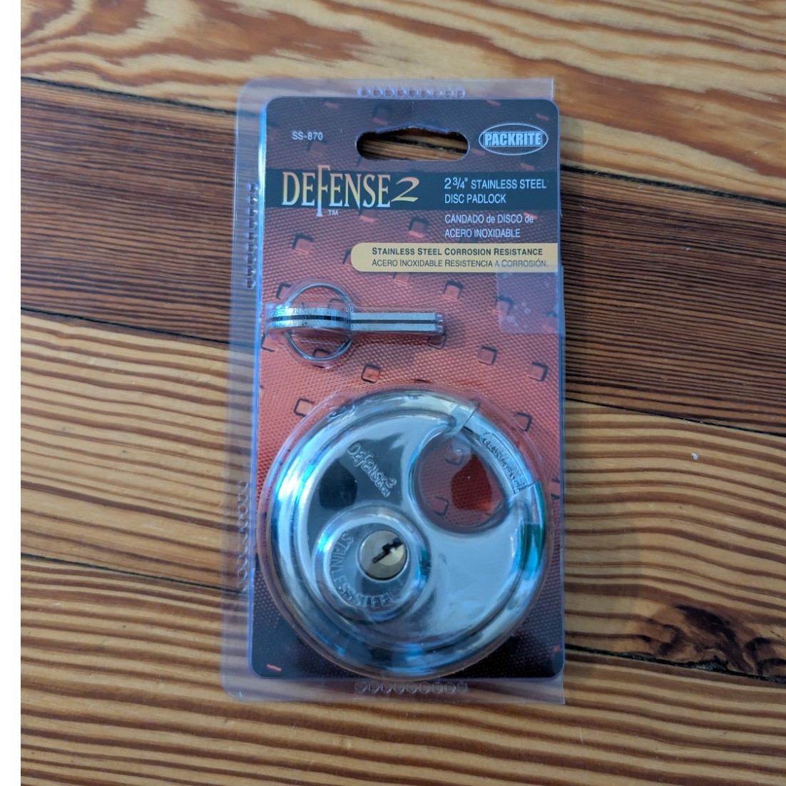 Packrite Defense2 SS-870 Stainless Steel Disc Padlock Hidden Shackle