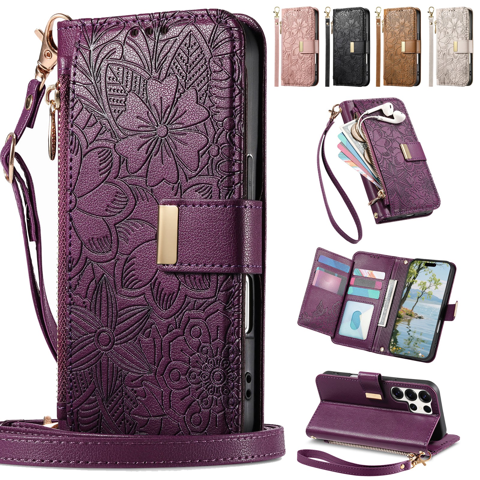 For Samsung Galaxy S24 S25FE S26 Ultra Magnetic Leather Zipper Wallet Stand Case