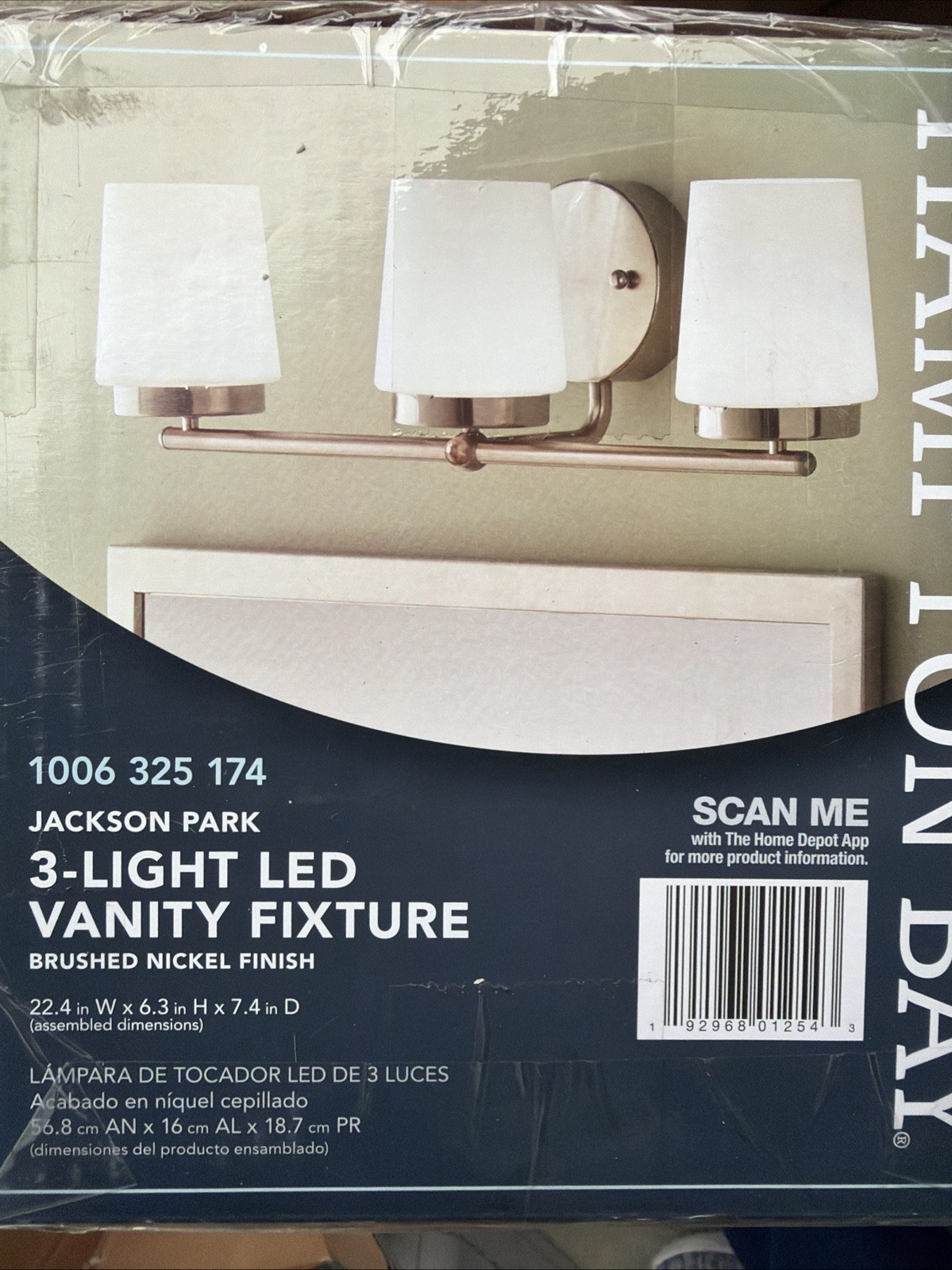 Hampton Bay 3-Light Integrated LED Bathroom Vanity Light Brushed Nickel 22"