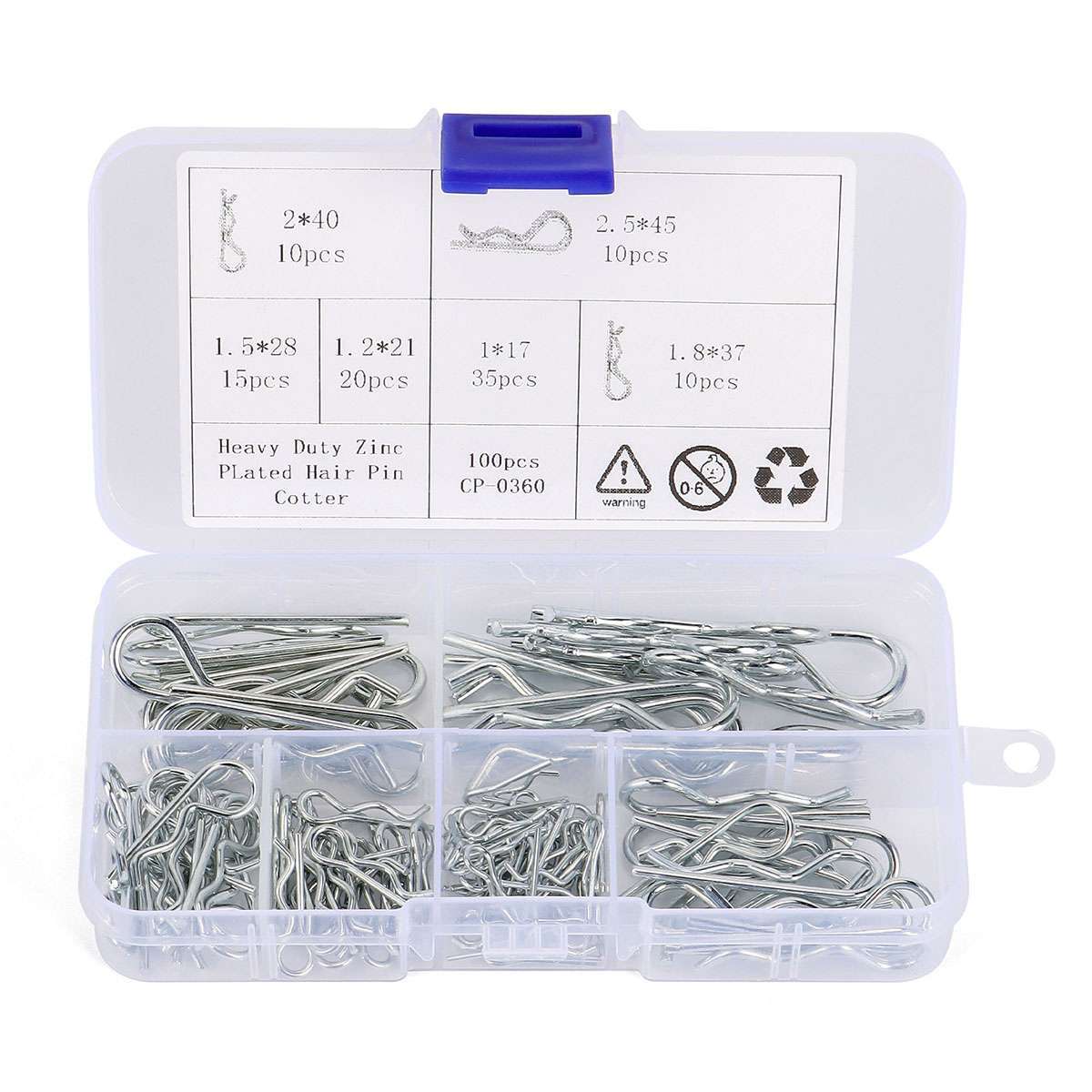 100 Pcs Cotter Pin Assortment Set 6 Sizes Grab Split Fixings Securing Lock Pins