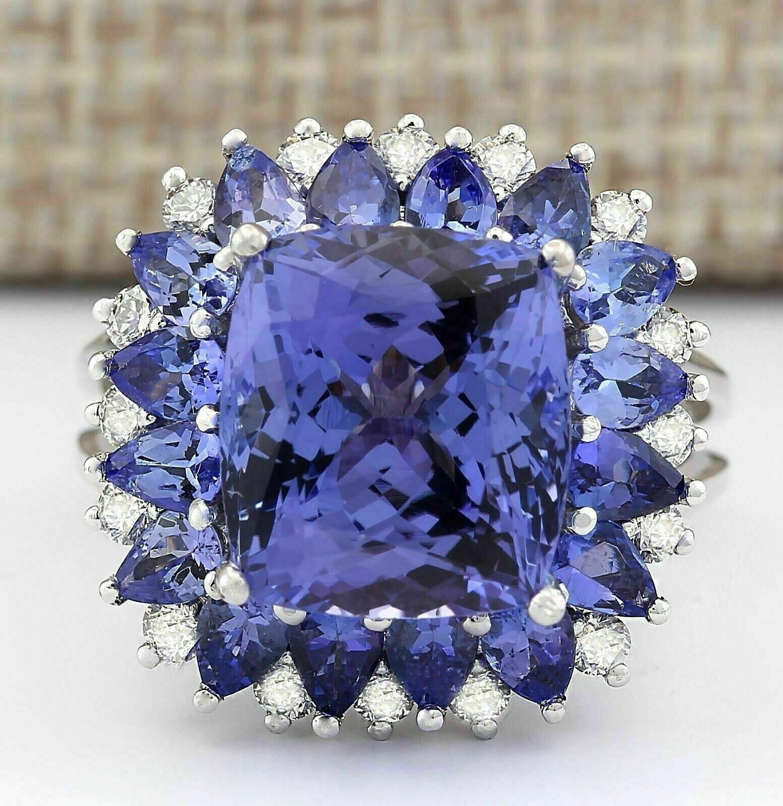 4Ct Cushion Cut Blue Tanzanite Halo Women's Engagement Ring 14K White Gold Over