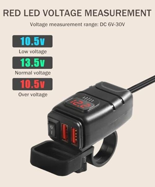 Motorcycle Phone Charger with Voltmeter & ON/OFF Switch - SAE to USB Adapter