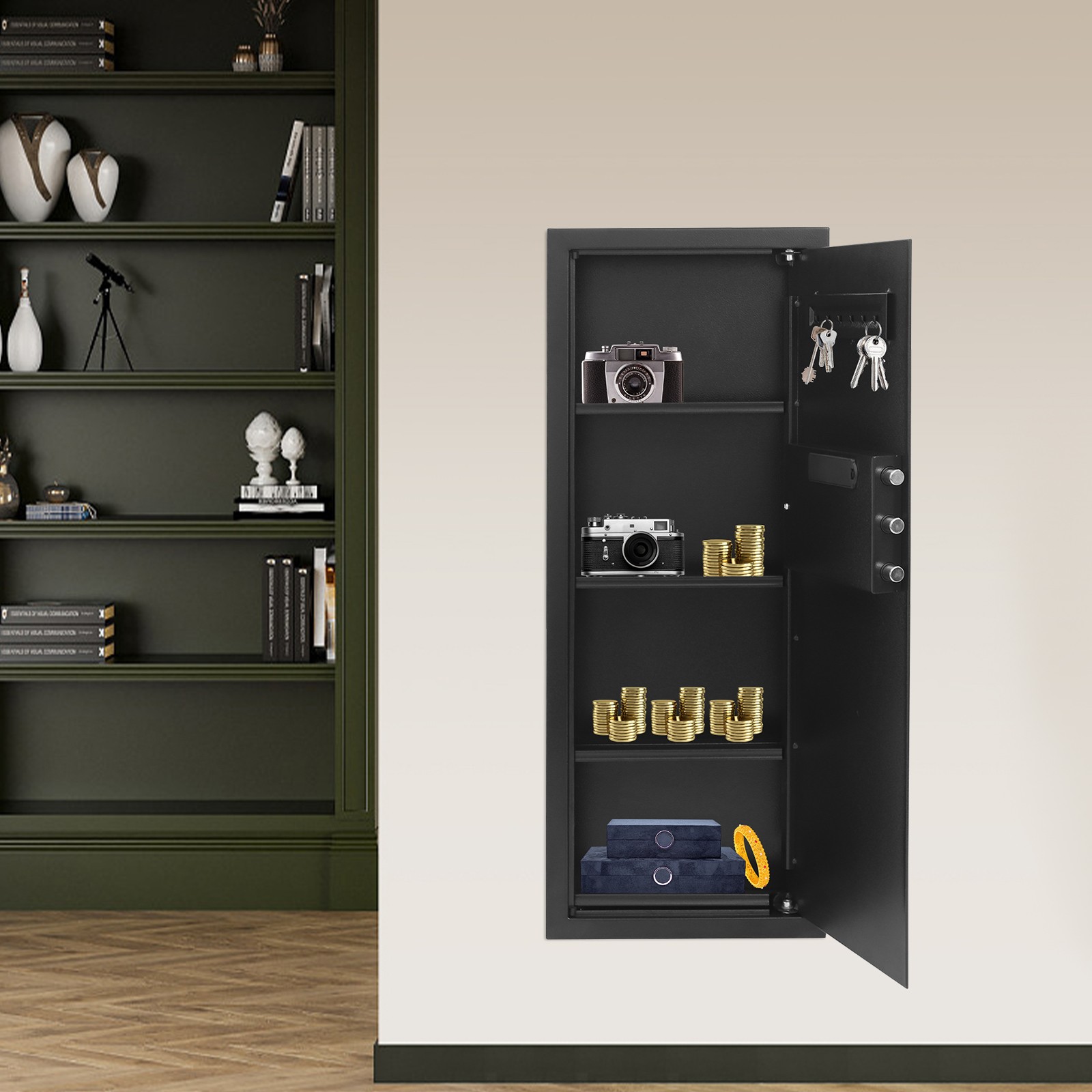39" Hidden Lock Wall Safe Wall Hidden Safe Security Box Passward+Handle/Key