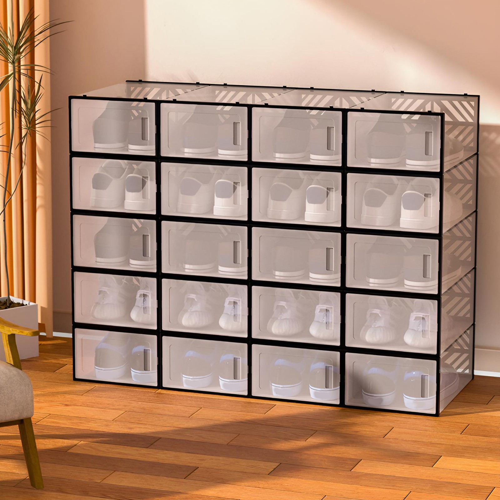 20 Pack Clear Plastic Shoe Boxes With Lids Stackable Storage Container Organizer