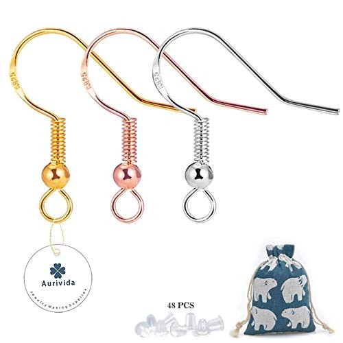 925 Sterling Earring Hooks Hypoallergenic 48PCS Silver+Gold+Rose Gold Jewelry