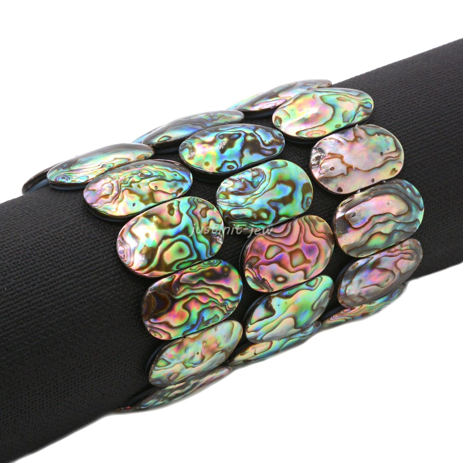 Abalone Shell Oval Stretch Bangle Bracelet Ocean-Inspired Jewelry Gift 7 inch