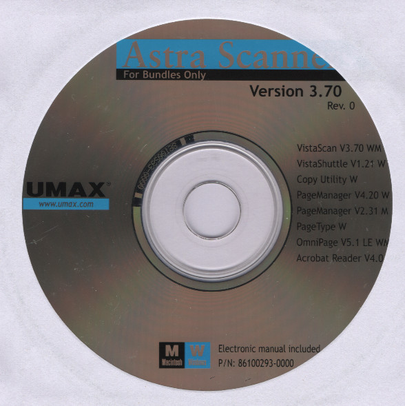 UMax Astra Scanner Drivers and Software Install CD-ROM Version 3.70 (2000)