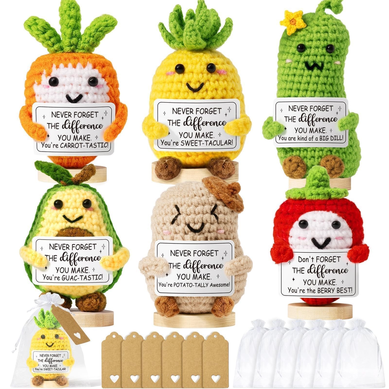 Positive Crochet Vegetables Fruits Thank You Employee Appreciation Gifts 6 PCS