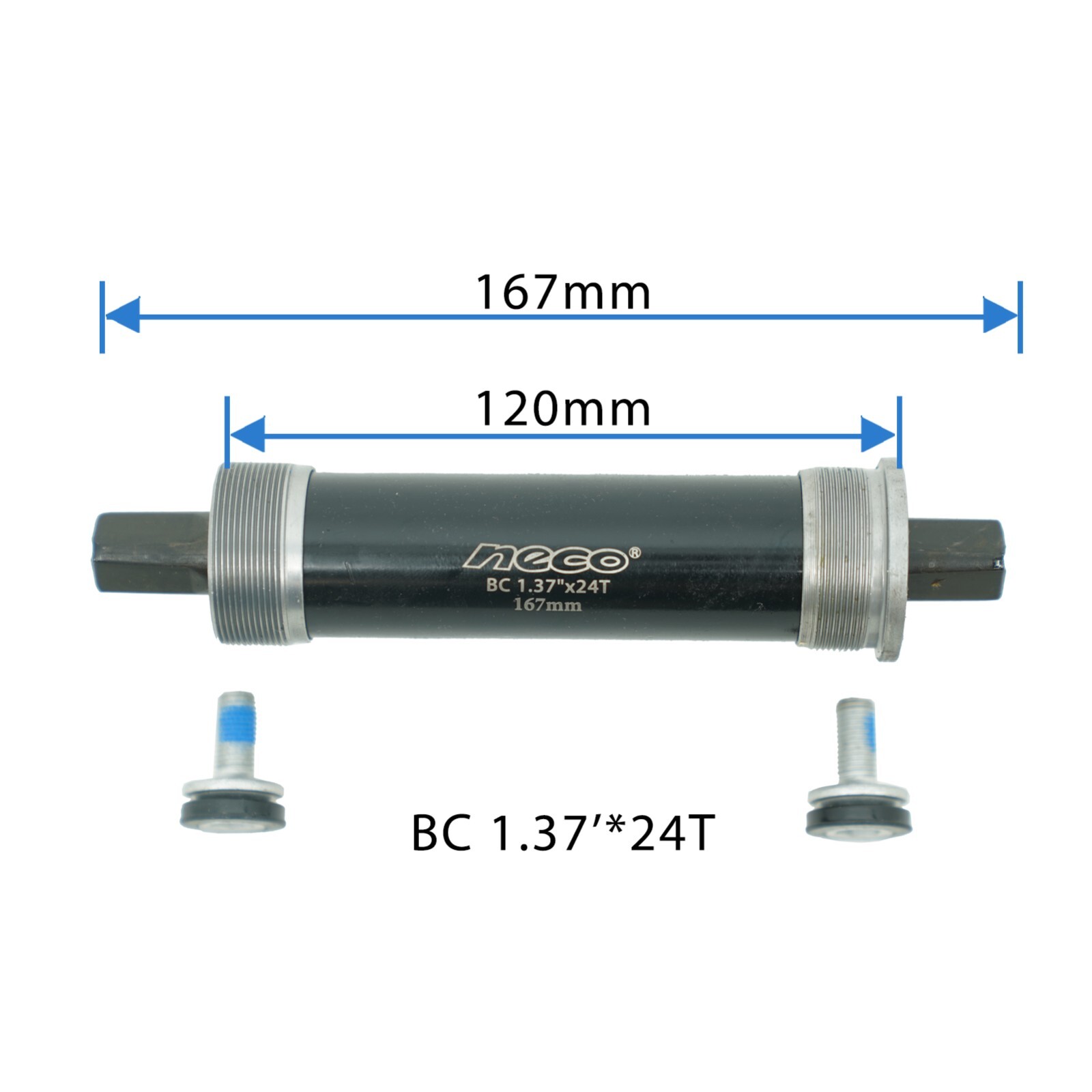 Fat Bike Shell width 120mm Neco Bottom Bracket 1.37" x24T axle length 167mm