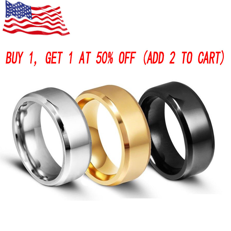 8MM Stainless Steel Ring Band Charm Black Men's SZ 6 to 12 Wedding Rings Man