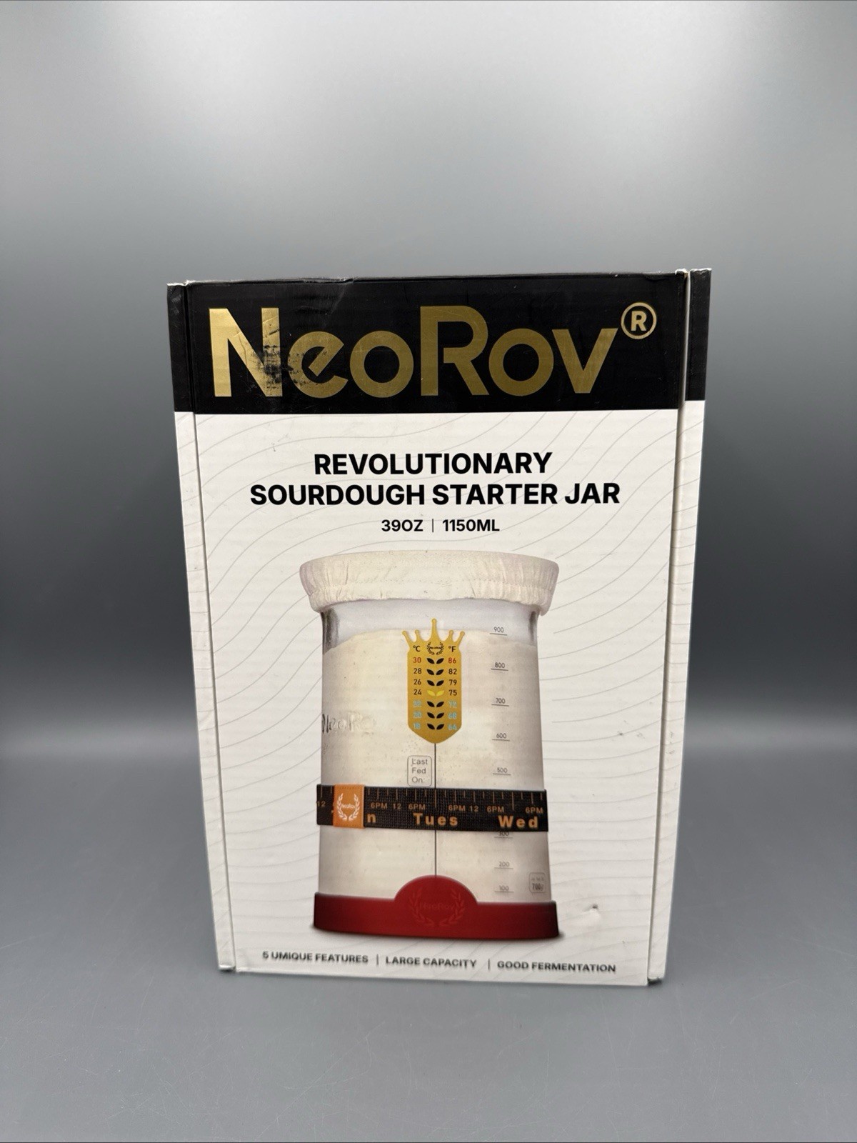 NeoRov Revolutionary Glass Sourdough Starter Jar with 39OZ/ 1150ML Thermometer