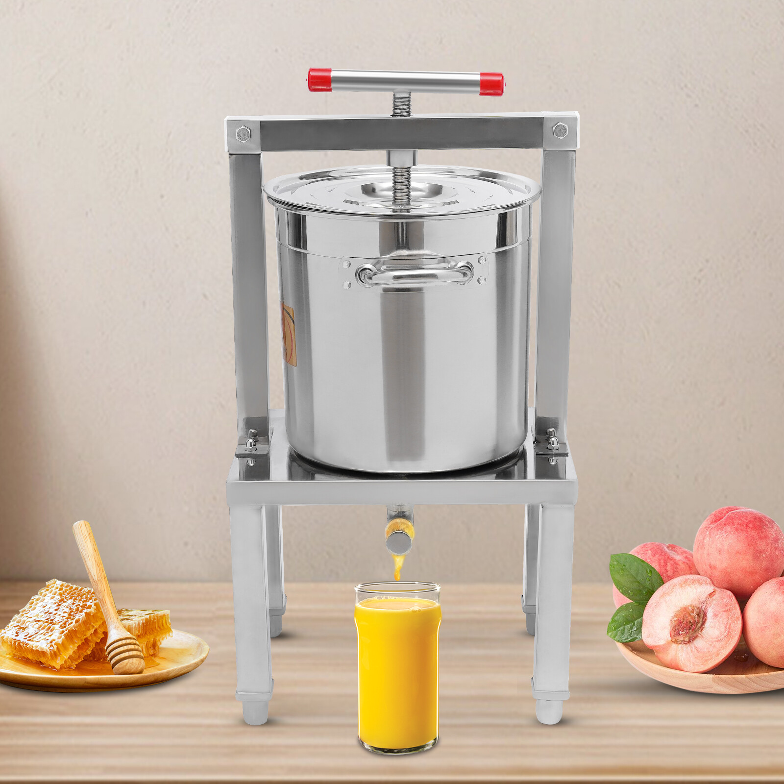 Grape Press 3.5 Gallon Stainless Steel Fruit Wine Press with Height Adjustable