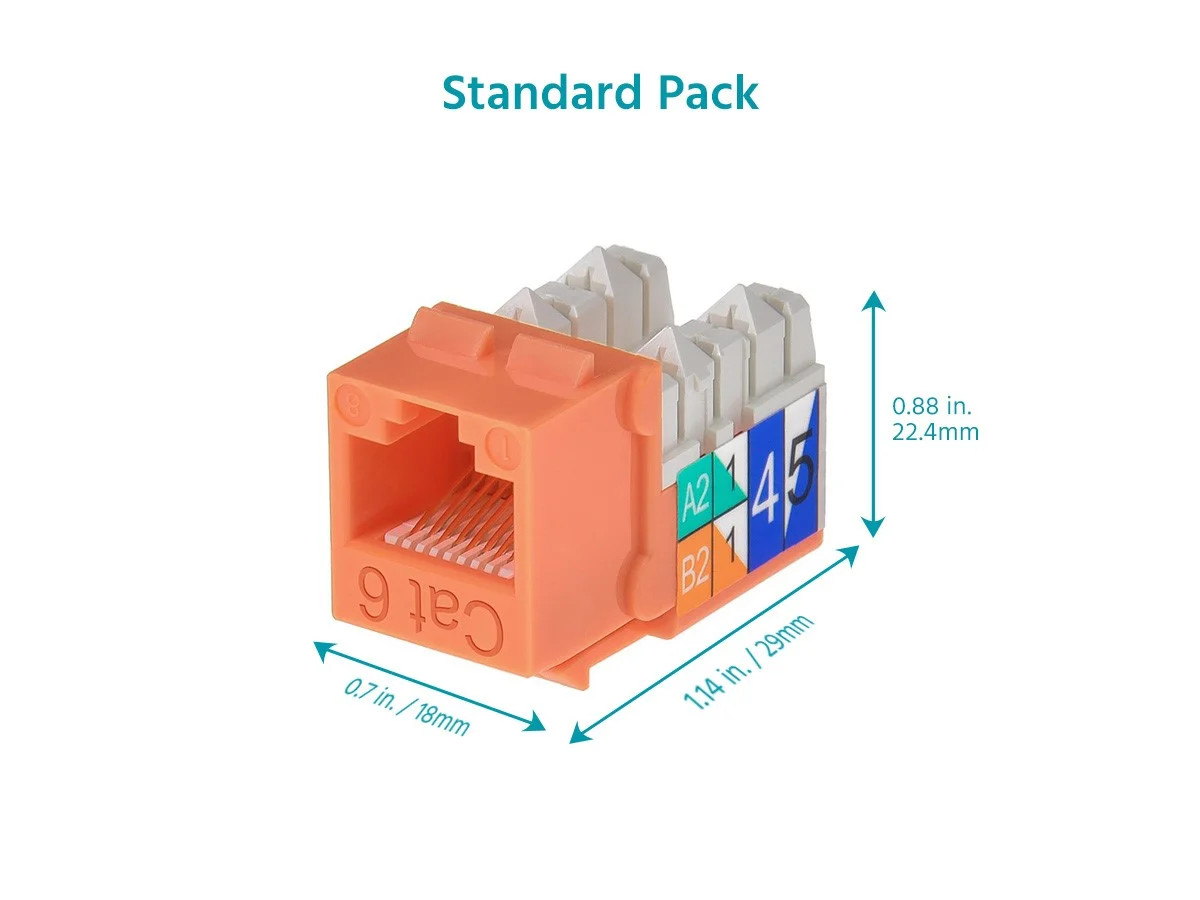 Monoprice Cat6 Punch Down Keystone Jack for 22-24AWG Solid Wire, Orange