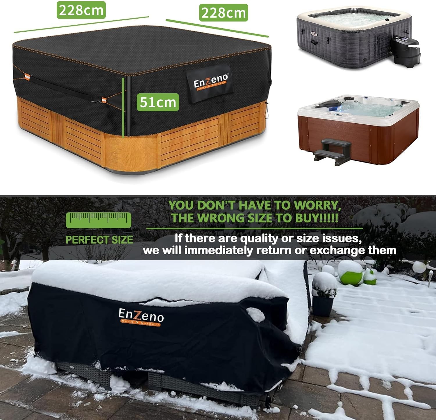 Enzeno Outdoor SPA Hot Tub Cover Waterproof Square 90 90x90inch, black