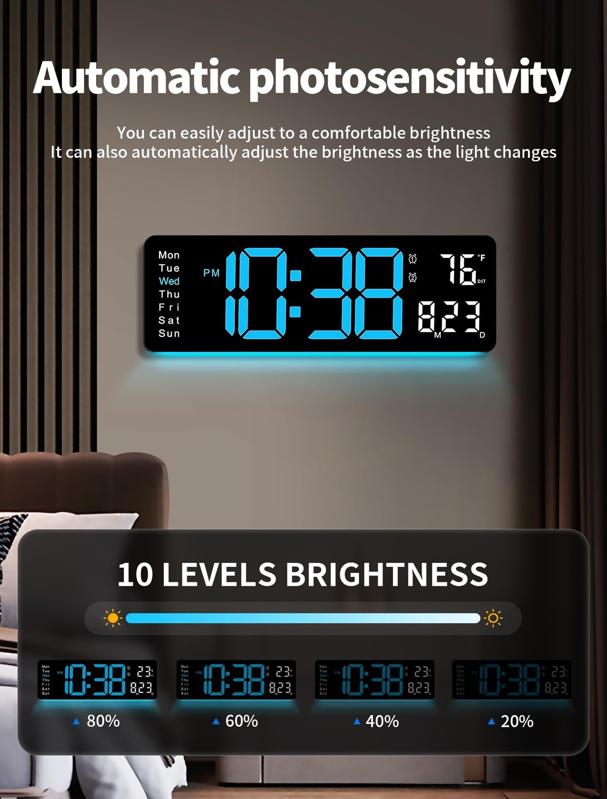 Digital Wall Clock, 16" Large Display Digital Clock with Remote Control, Auto...