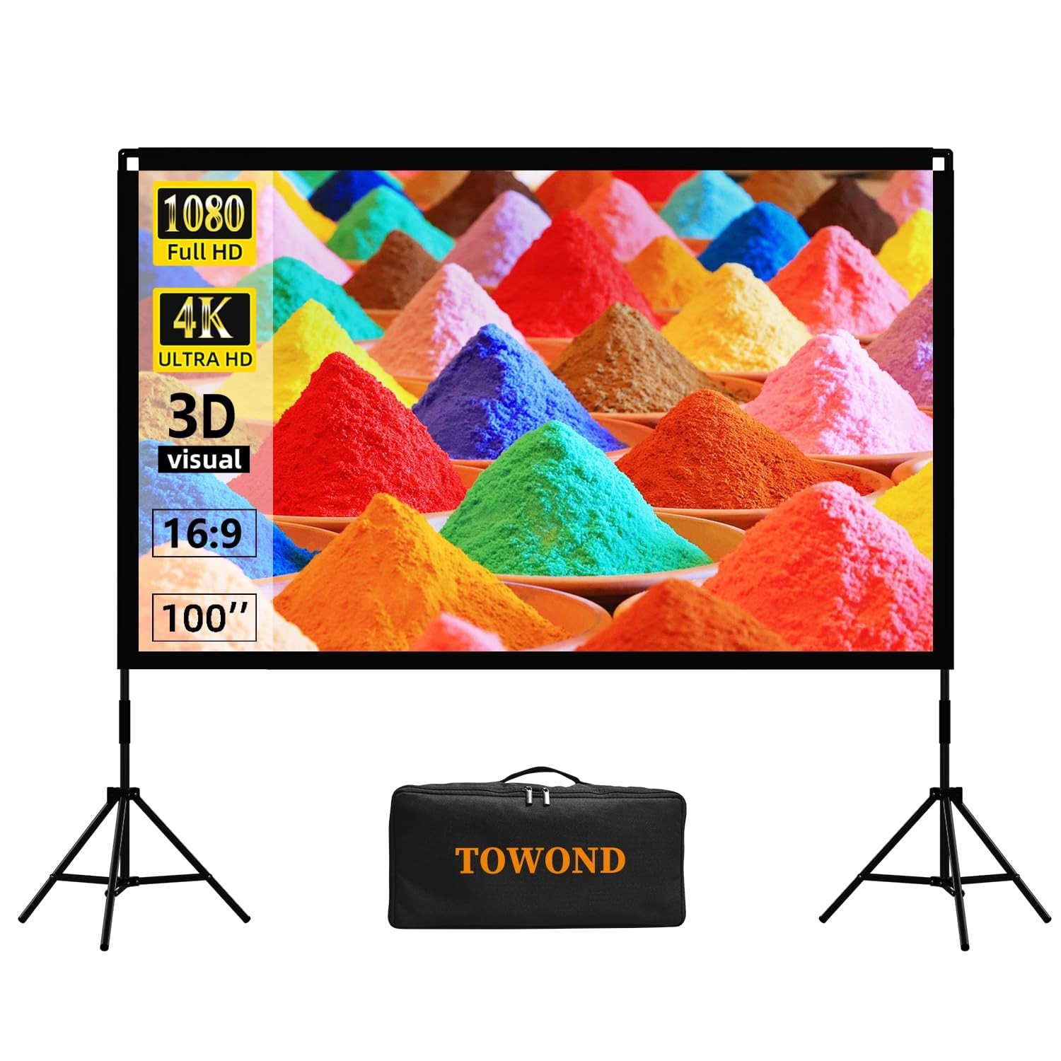 Projector Screen with Stand, 120 inch Outdoor Movie Screen 16:9 HD Front Rear...
