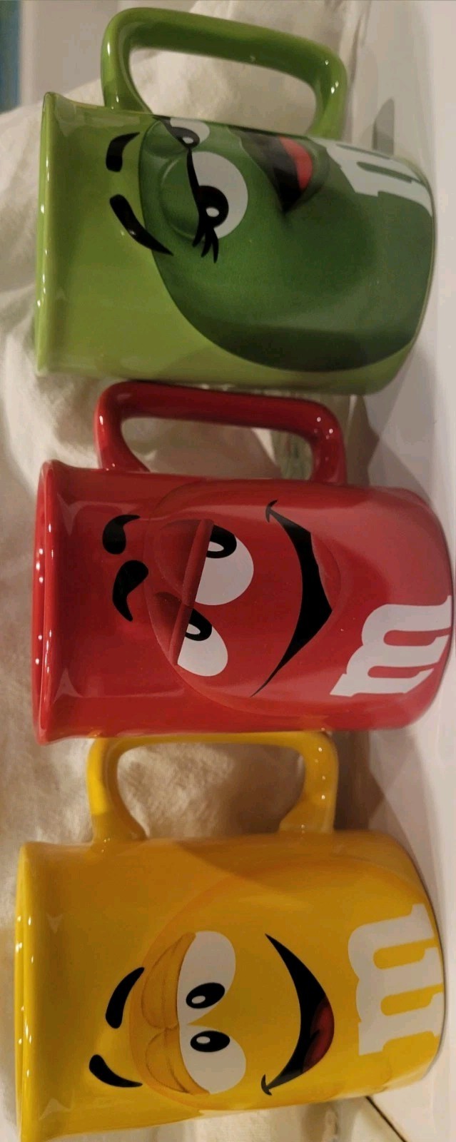 Set of 3 Red Yellow Green M&M's Official Licensed Mars Collector Coffee Mug Cups