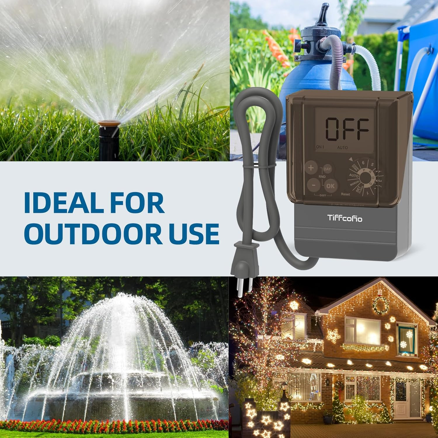 20A Outdoor Digital Pool Timer, Dial Programmable Method, Outdoor Timer with 2FT