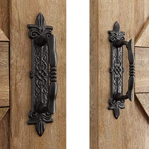 Heavy Duty 9" Antique Barn Door Handle Set of 2, Large Rustic Carved 2 handles