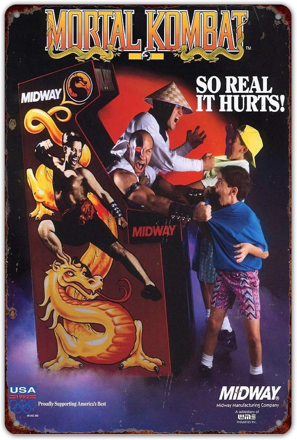 HomDeo Tin Metal Sign Funny Wall Decor Mortal Kombat Midway Arcade Game A