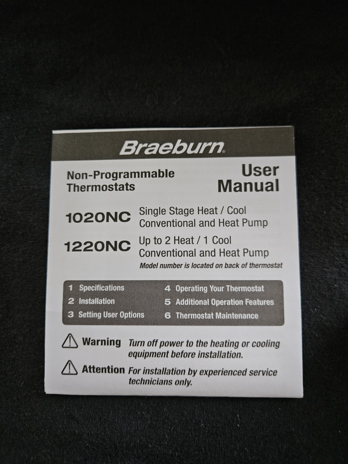 Braeburn Thermostat Non-Programmable 1020NC