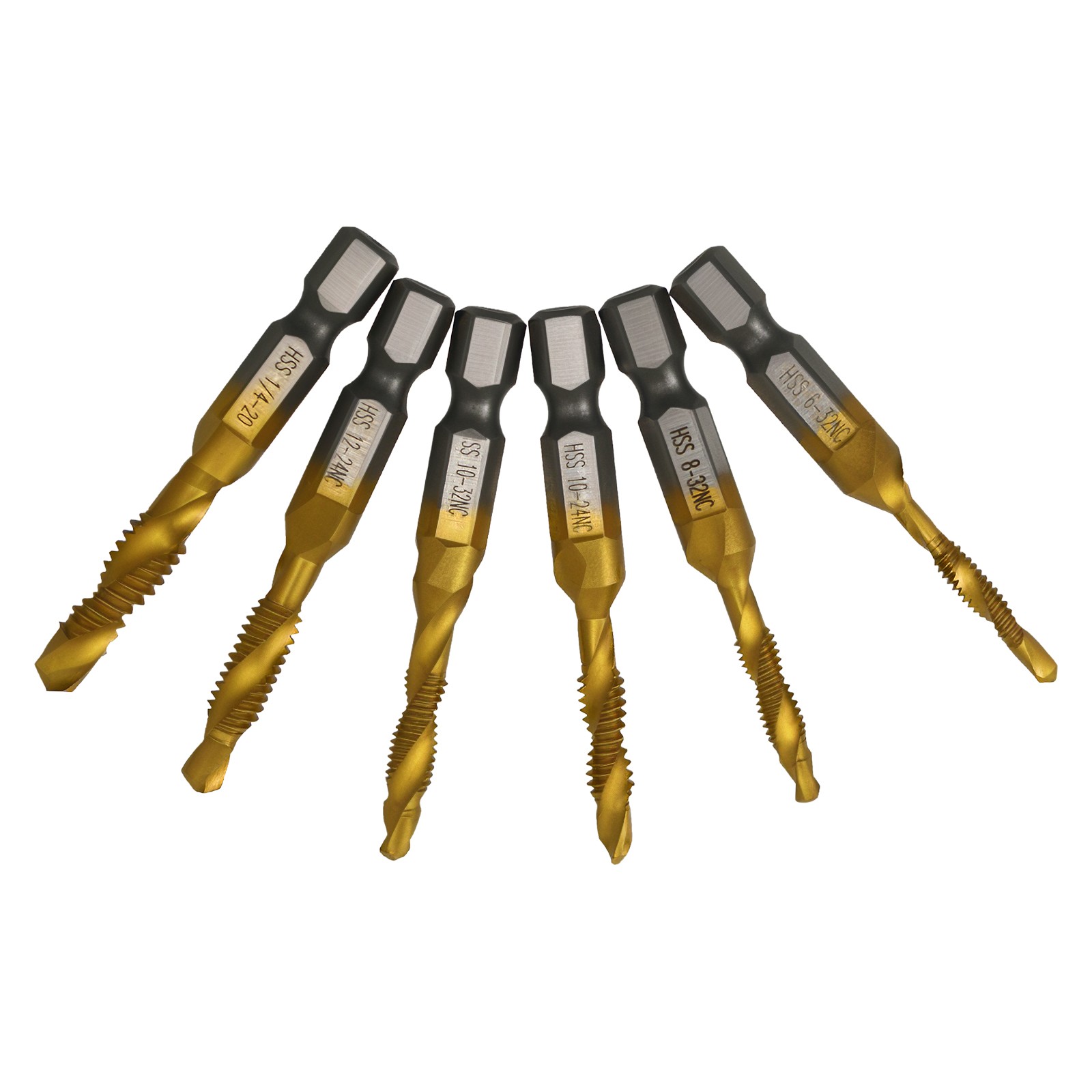 6 Pack Combination Drill and Tap Set, Professional HSS Titanium Thread Tap Drill