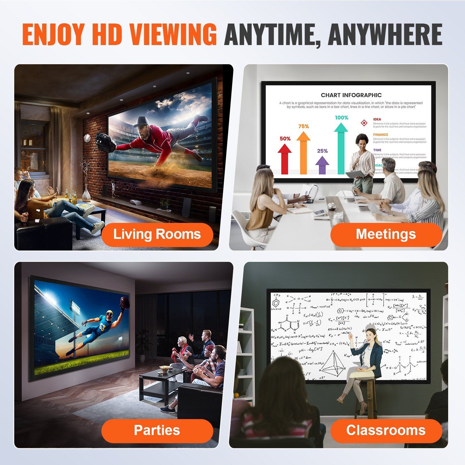 155in 16:9 4K HD Fixed Frame Projector Screen & Wall Mounted Display