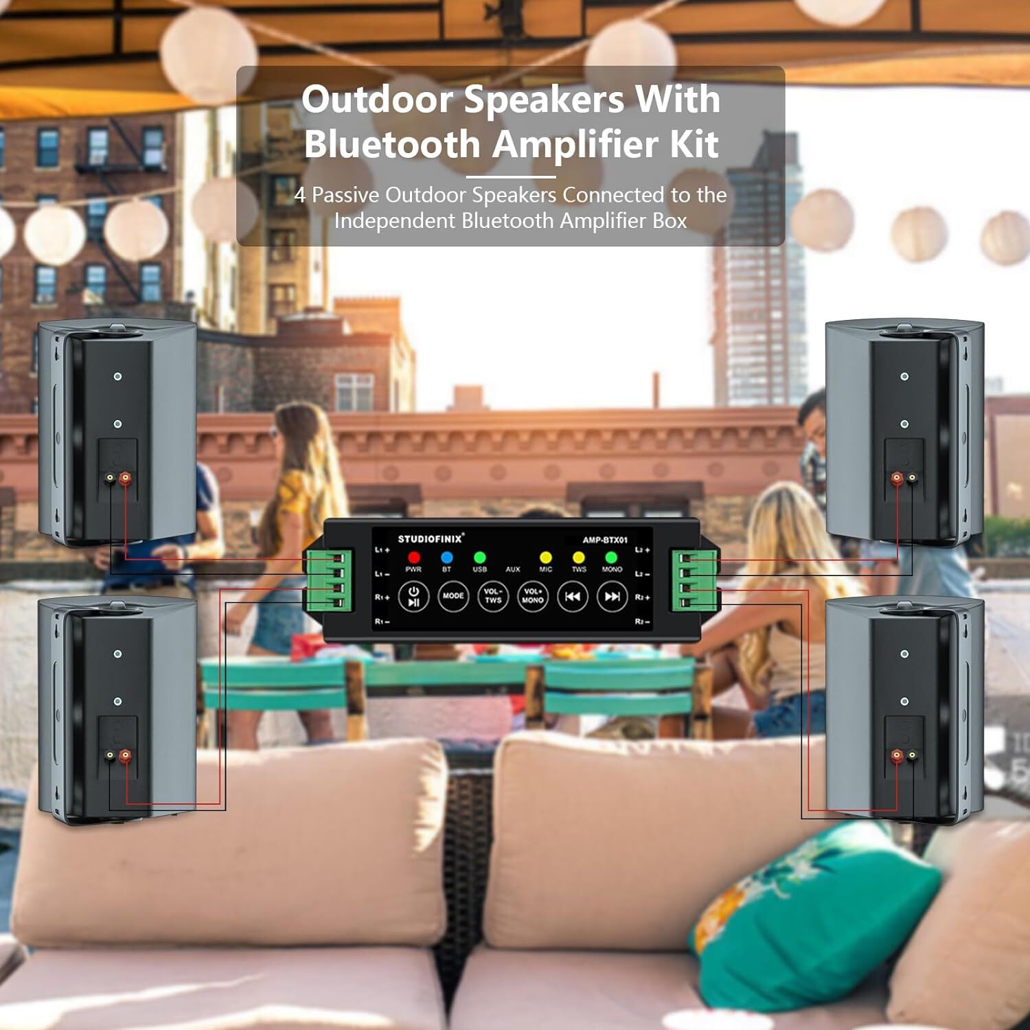 2Pair 800W 6.5" Outdoor Bluetooth Speakers Waterproof Wired Wall Mount