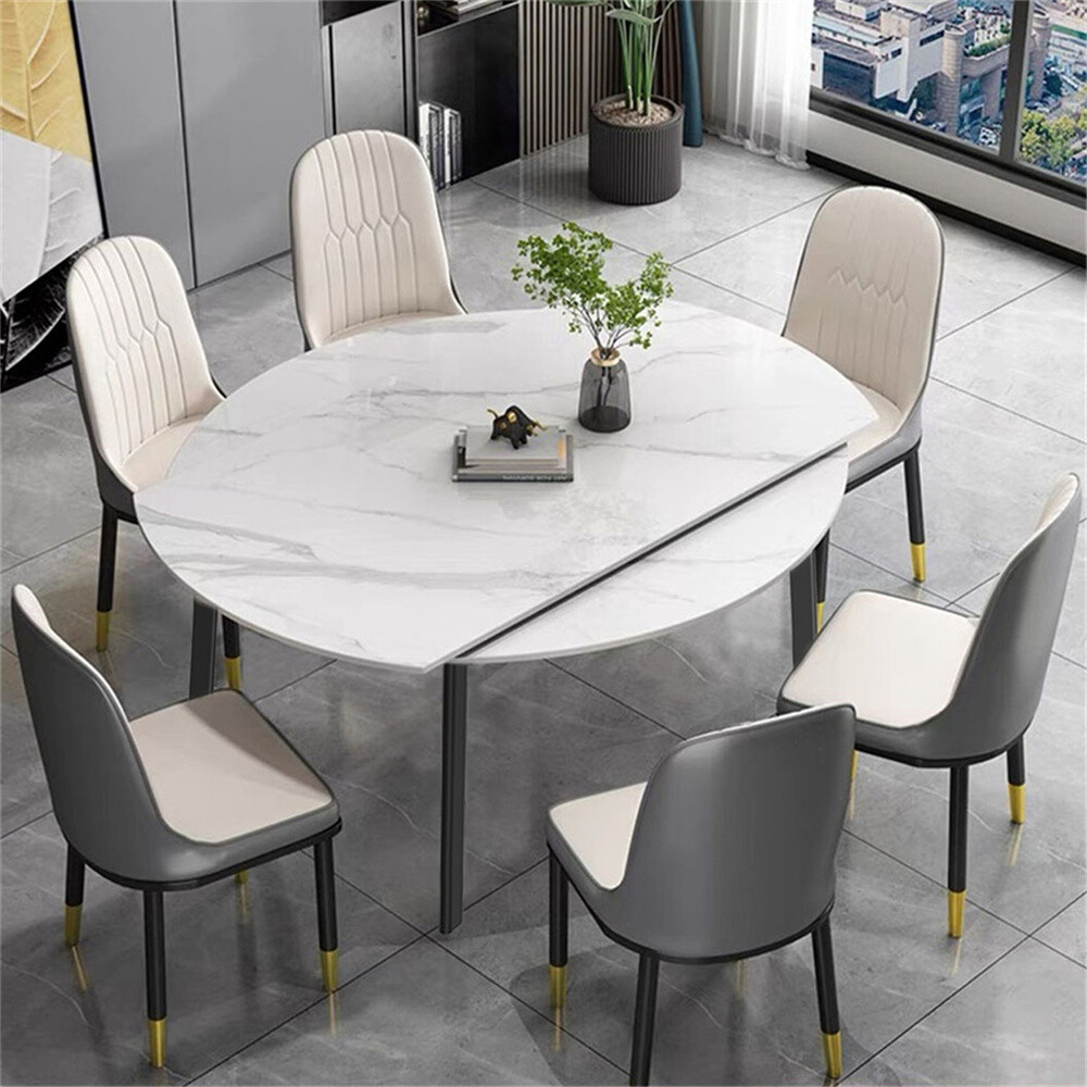 4-8 People Modern Dining Table Kitchen Expandable Gathering Table Marble Top US