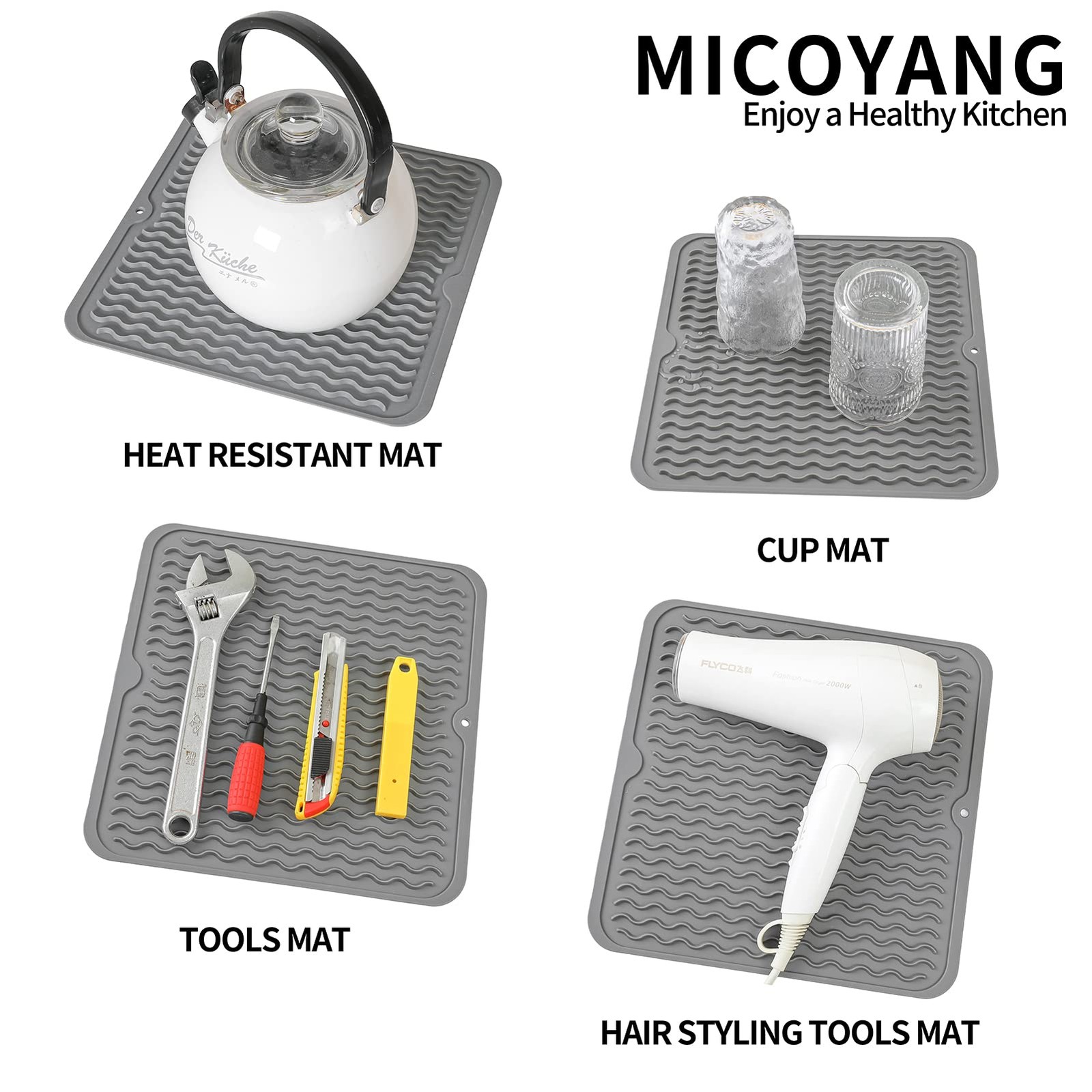 Silicone Dish Drying Mat for Multiple UsageEasy cleanEco-friendlyHeat-resista...