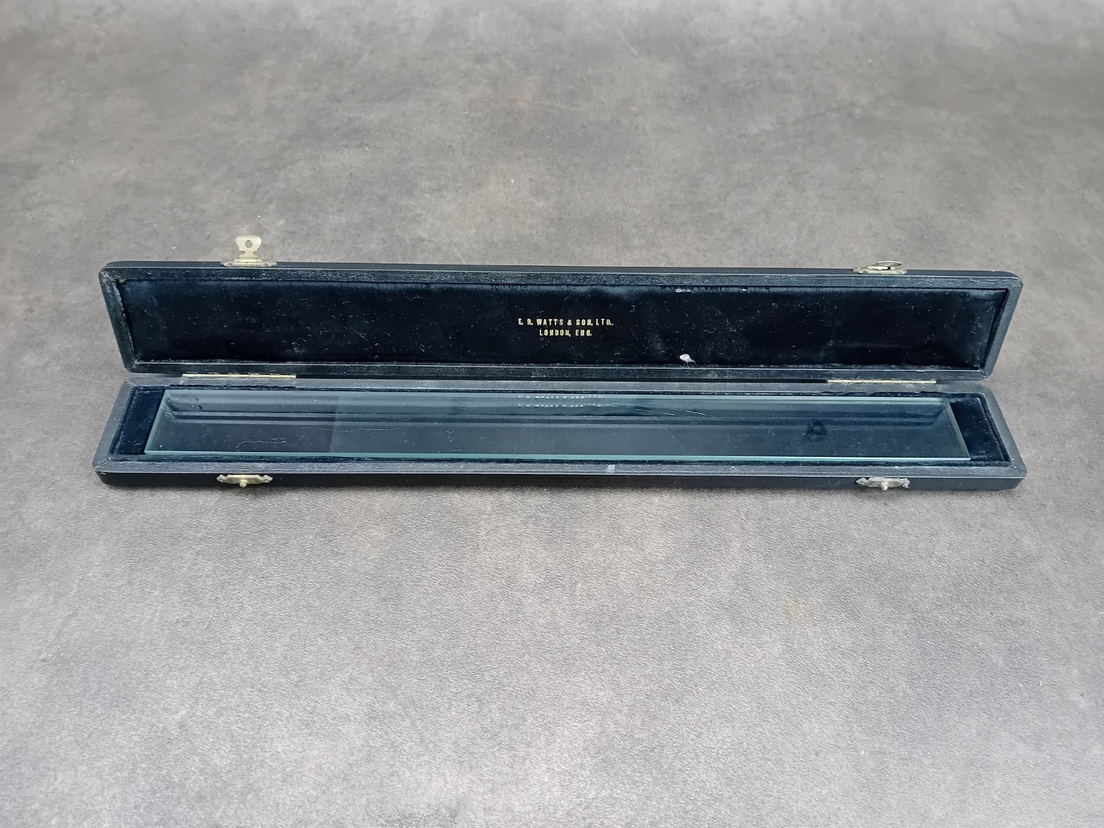 Vintage E.R Watts 120mm Metric Glass Scale Rule with Original Case