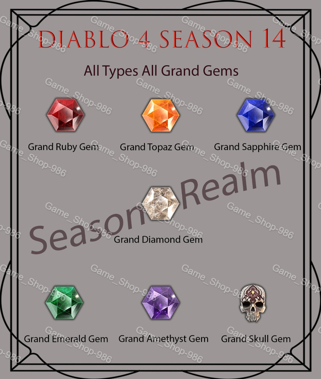 Diablo 4 S14 Season 14 All Type Grand Gem Gems D4
