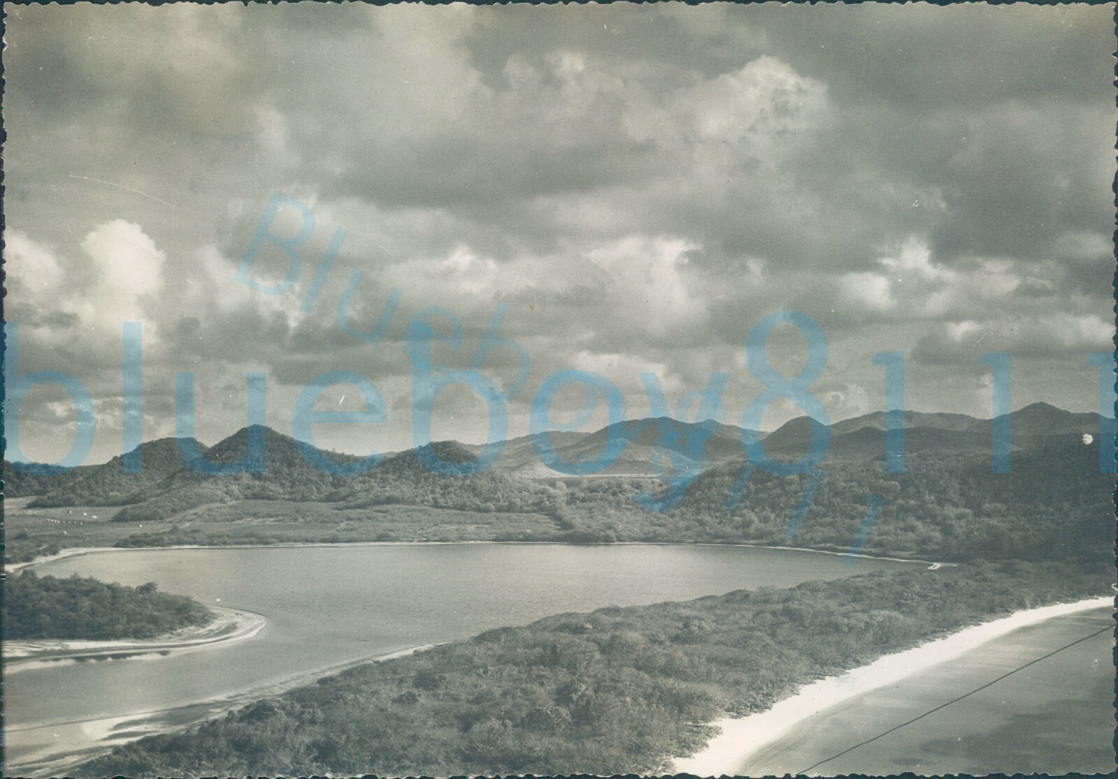 1940s St Johns worker photo, Antigua View of inland lakes and mountains 6.5*4.5"
