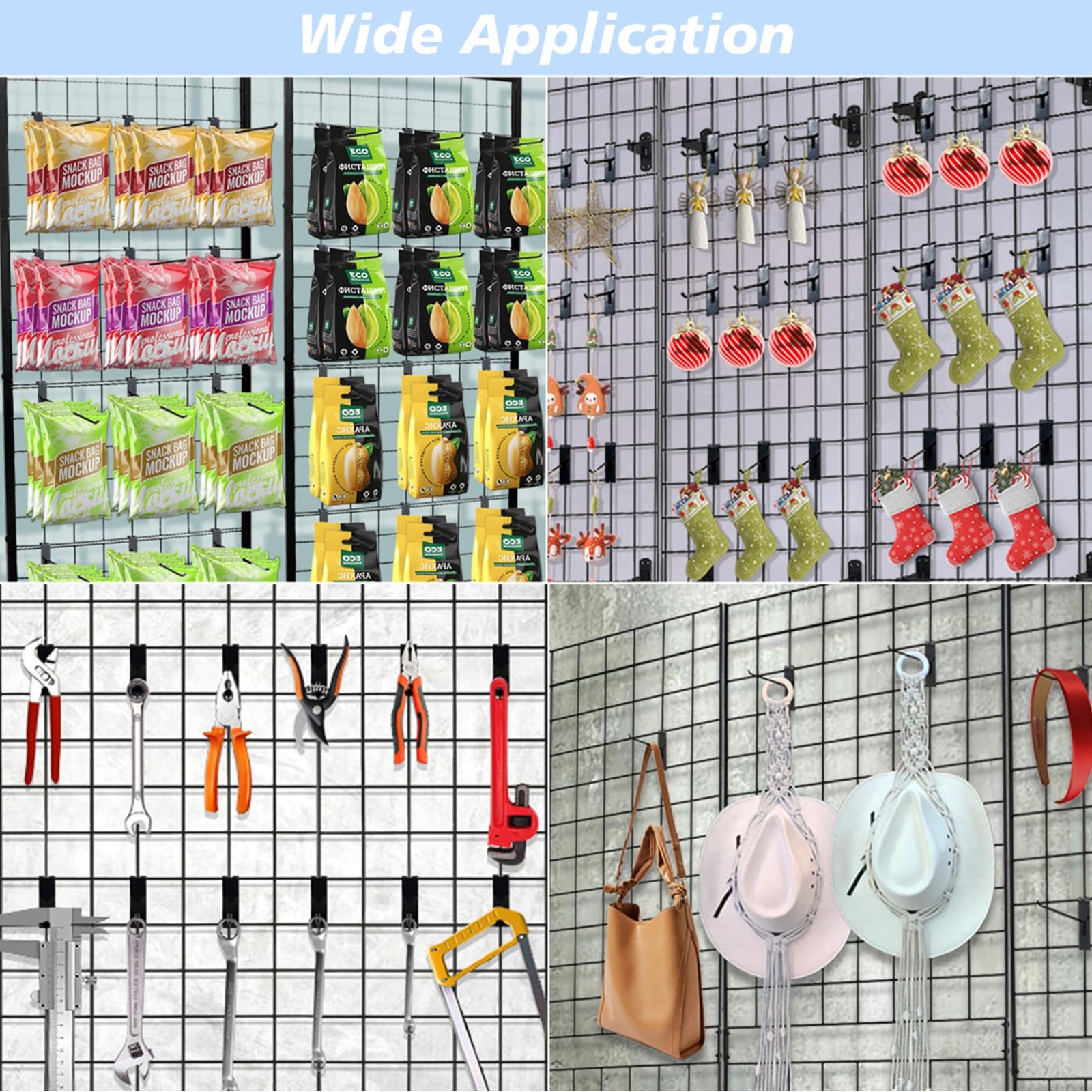 12 PCS Gridwall Peg Hooks Display Accessories Panel Organization Black 4 Inch