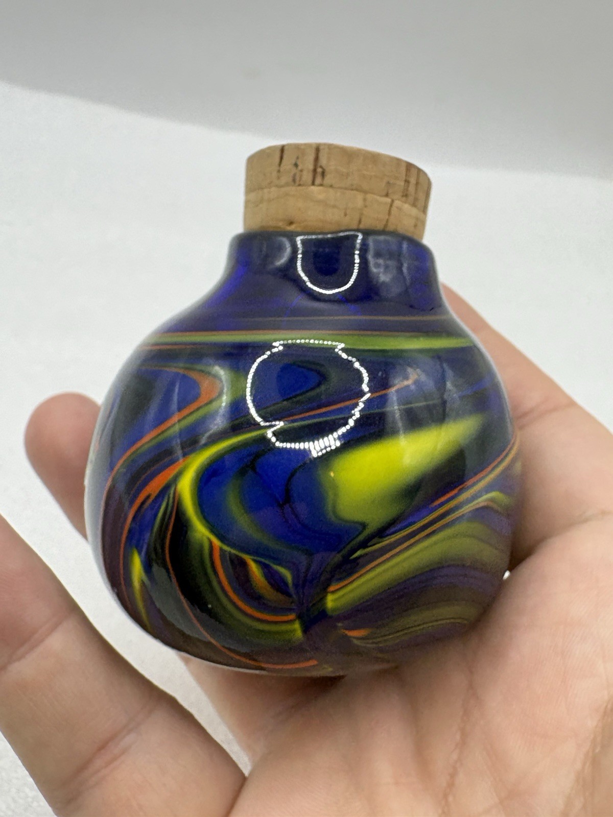 Hand Blown Glass Swirl Bottle/ Vase  Multi Color With Cork Top ST