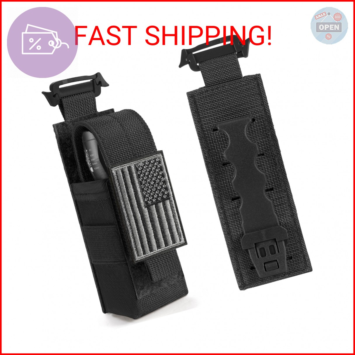 Tactical Flashlight Holster, Adjustable Flashlight Pouch Holder Molle Torch Carr