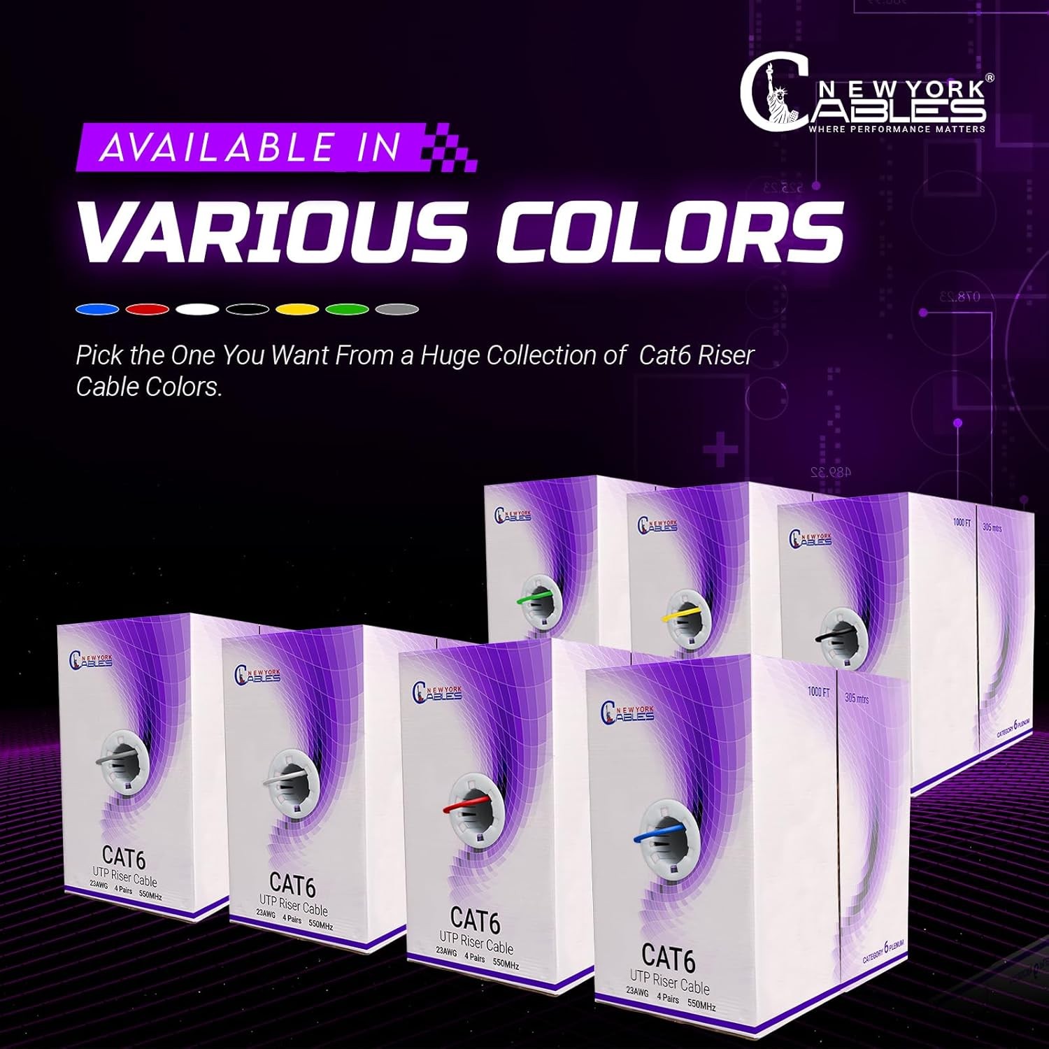 Cat6 Riser Ethernet Cable 1000ft CMR, 23AWG, UTP, 550MHz, 10Gbps