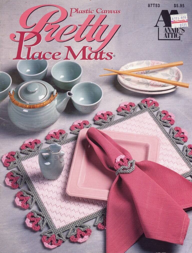 ANNIES ATTIC PLASTIC CANVAS PRETTY PLACE MATS 6 DESIGNS OOP VTG 1992
