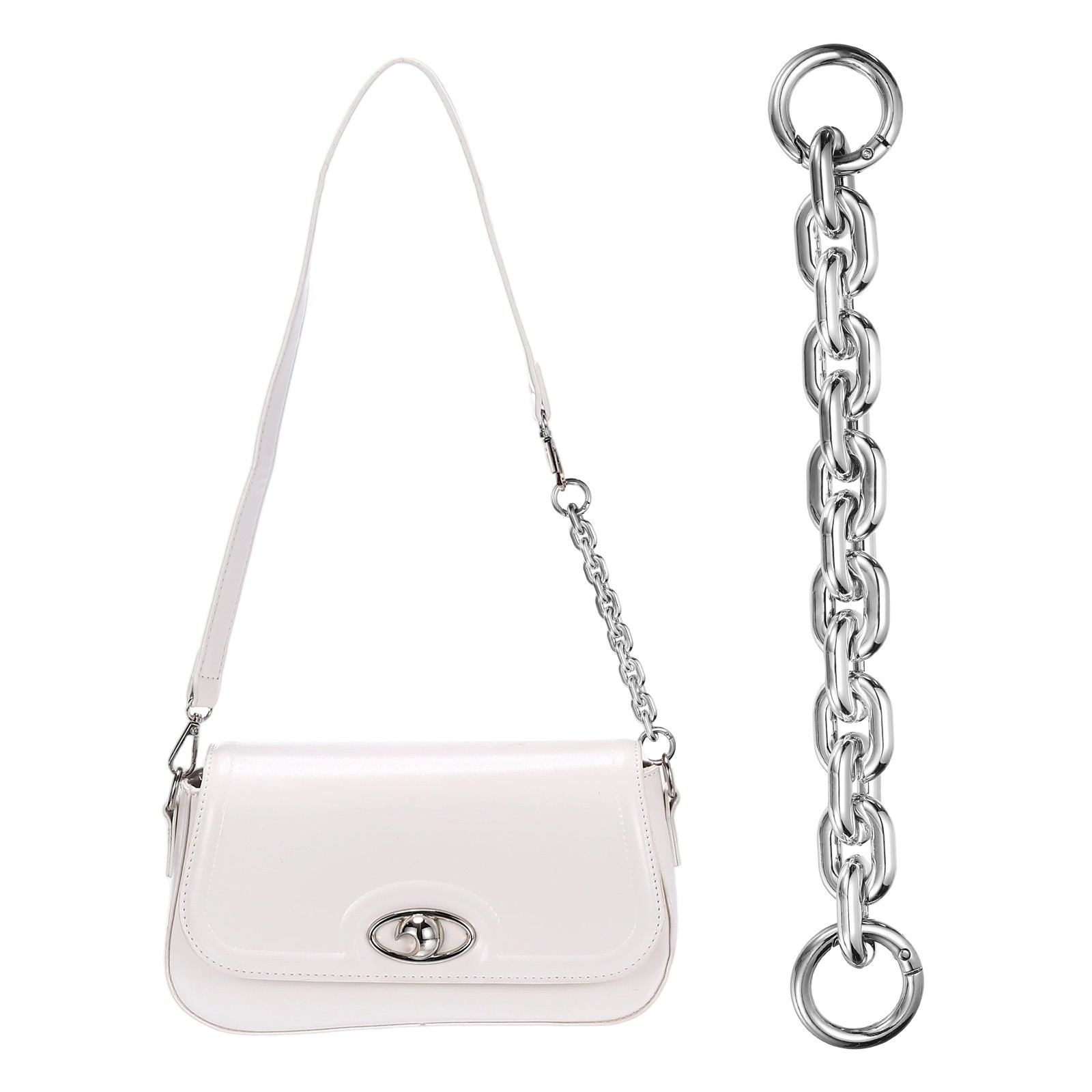 8" Acrylic Purse Chain Handbag Strap with Buckle, Silver White, 0.7" Width
