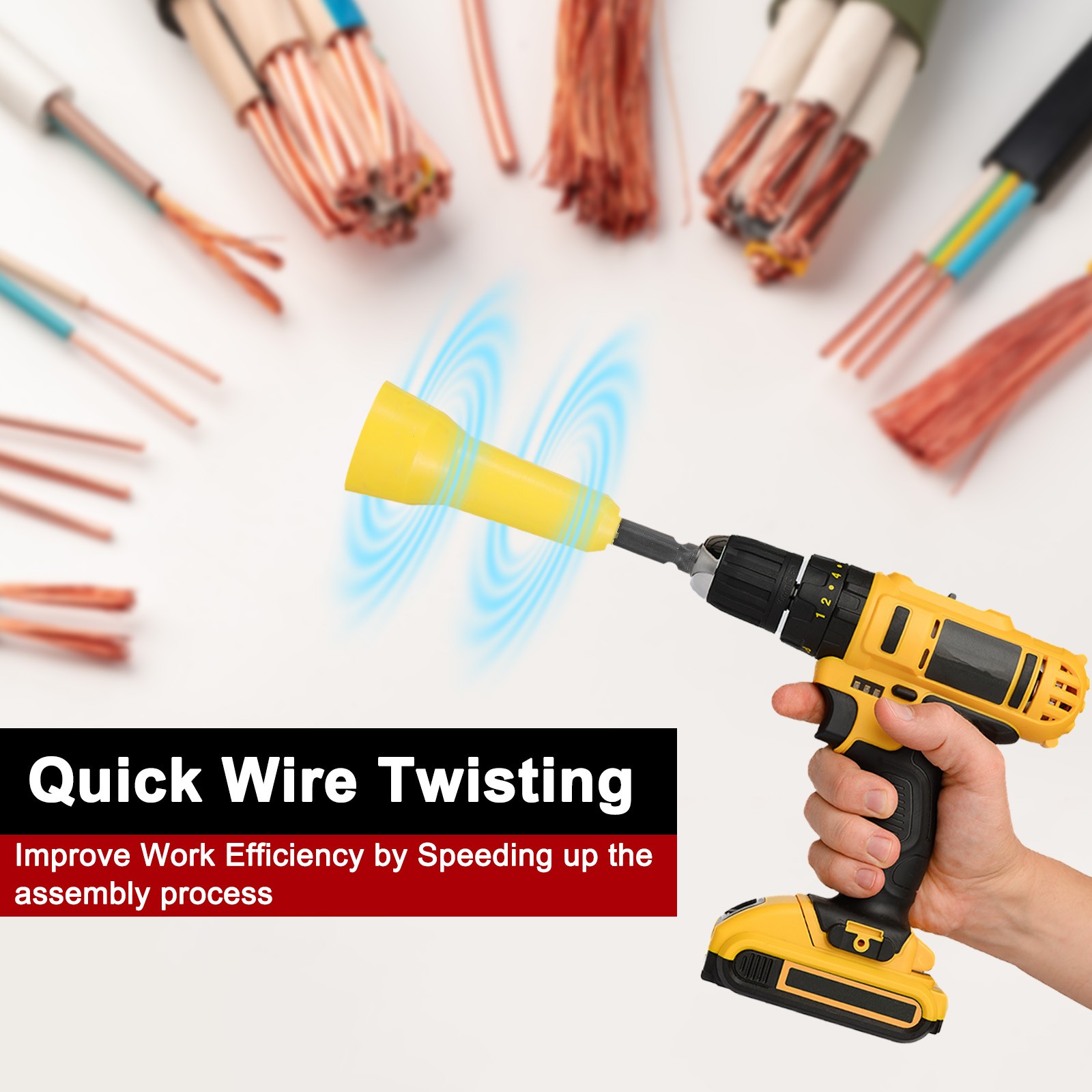 2pcs Electrical Wire Twisting Tool for Drill with 1/4 Inch Hex Shank, Yellow