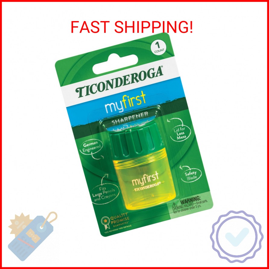 Ticonderoga My First Pencil Sharpener, 1 Hole, Large Barrel, Yellow/Green