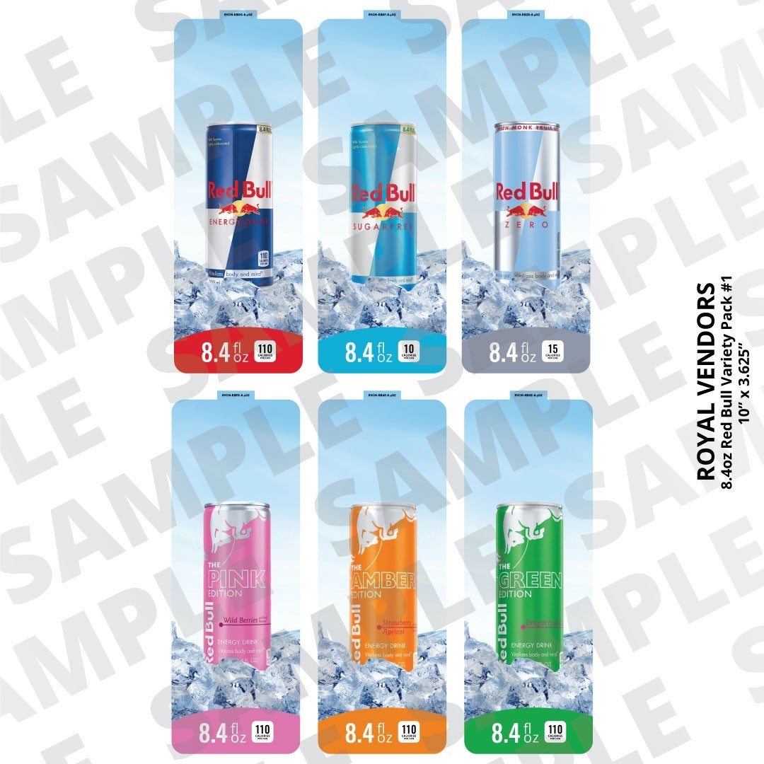 Royal Vendors Chameleon Drink Flavor Strip Labels 8.4oz Red Bull Variety Pack #1