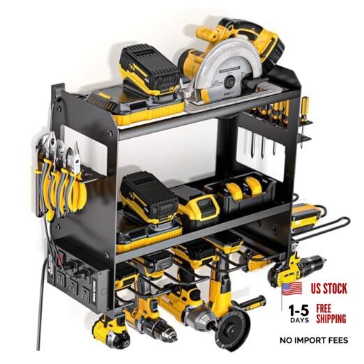 Power Tool Organizer Wall Mount with Charging Station, Cordless Tools Black
